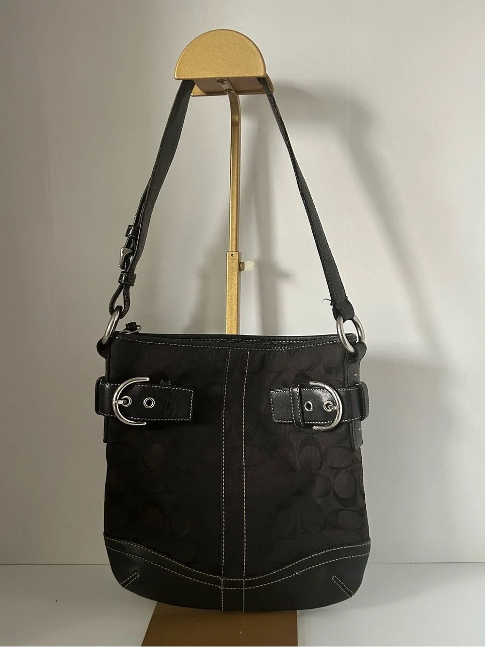 Coach Black Shoulder Bag with Buckle Accents